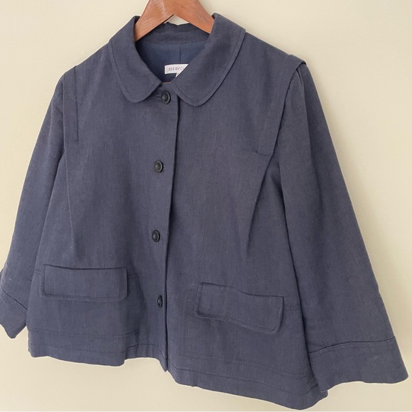 See By Chloe Linen Wool Blazer Boxy Cropped Size 8 Made in Italy Navy Jacket - Picture 6 of 15
